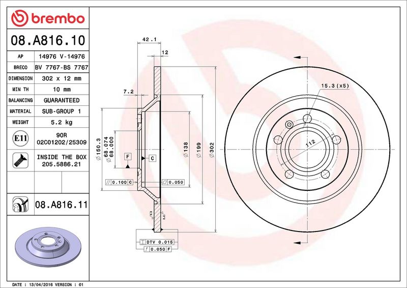 Brembo 08.A816.11 Brake Disc - 2