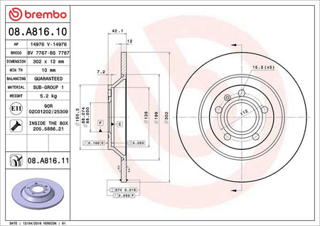Brembo 08.A816.11 Brake Disc - 2