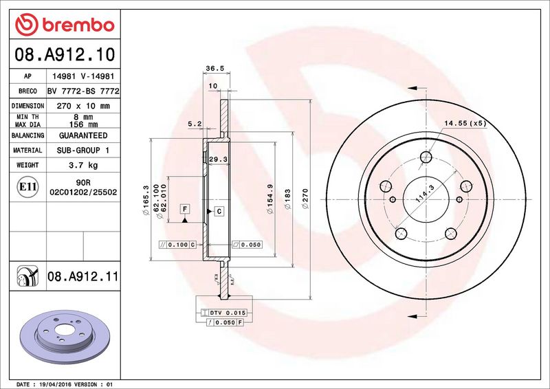 Brembo 08.A912.11 Brake Disc - 2