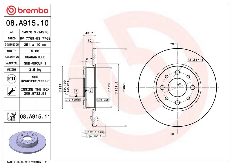 Brembo 08.A915.11 Brake Disc - 2