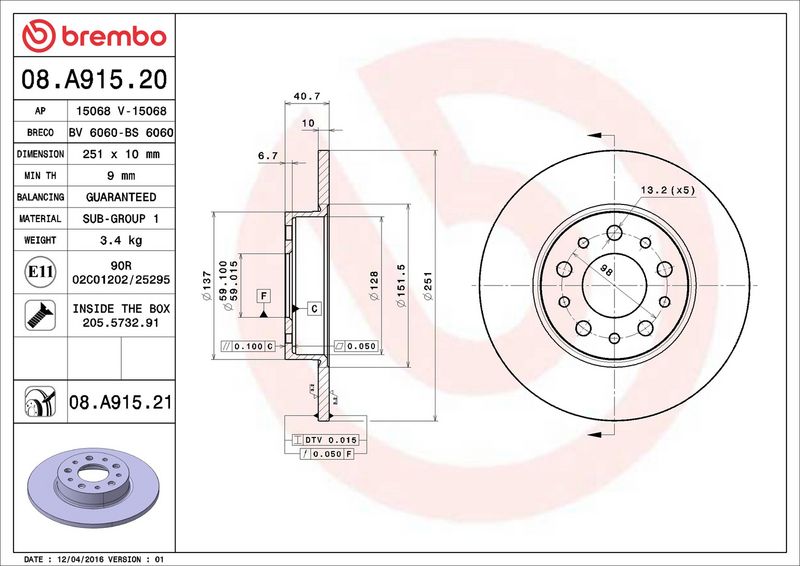 Brembo 08.A915.21 Brake Disc - 2