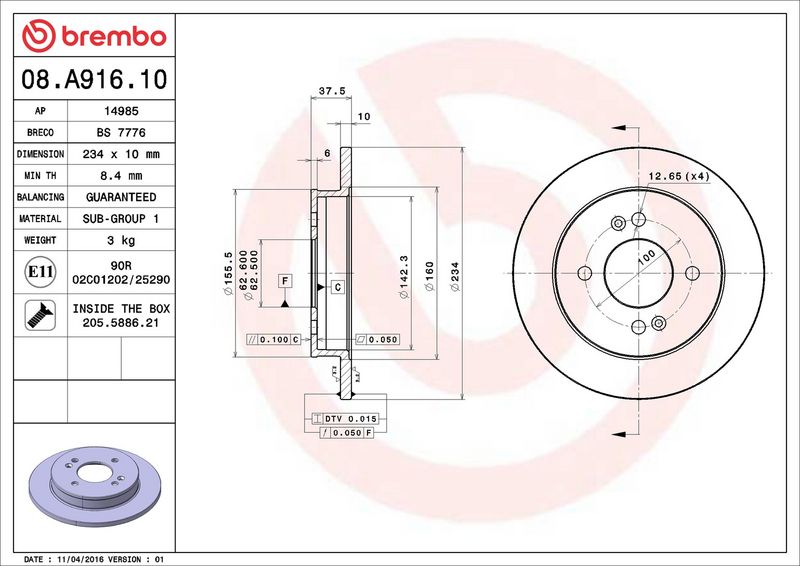 Brembo 08.A916.10 Brake Disc - 2