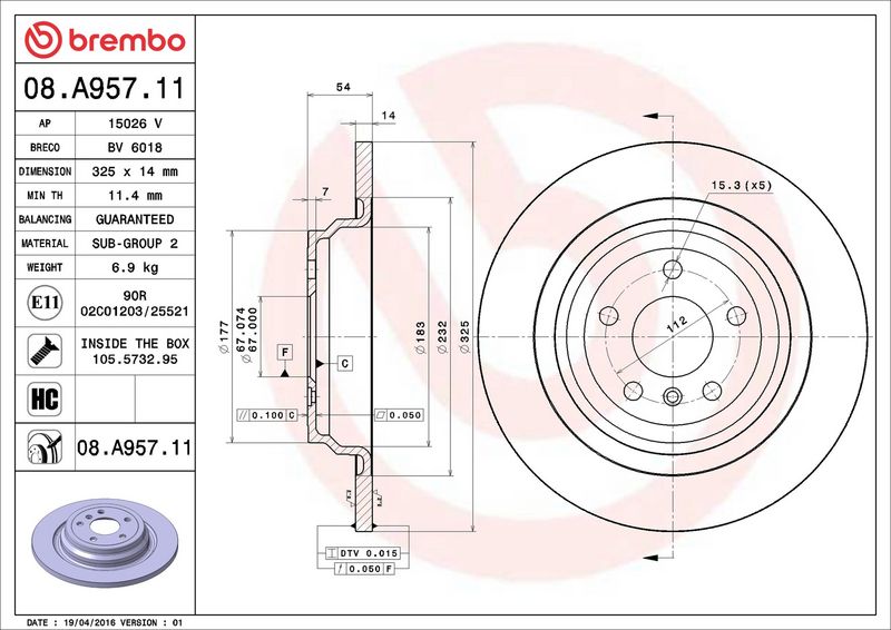 Brembo 08.A957.11 Brake Disc - 2
