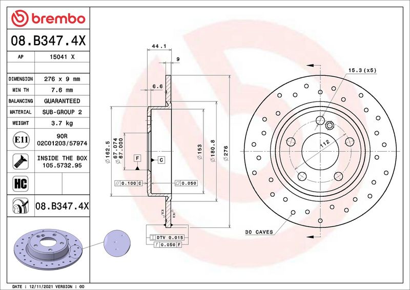 Brembo 08.B347.4X Brake Disc - 1