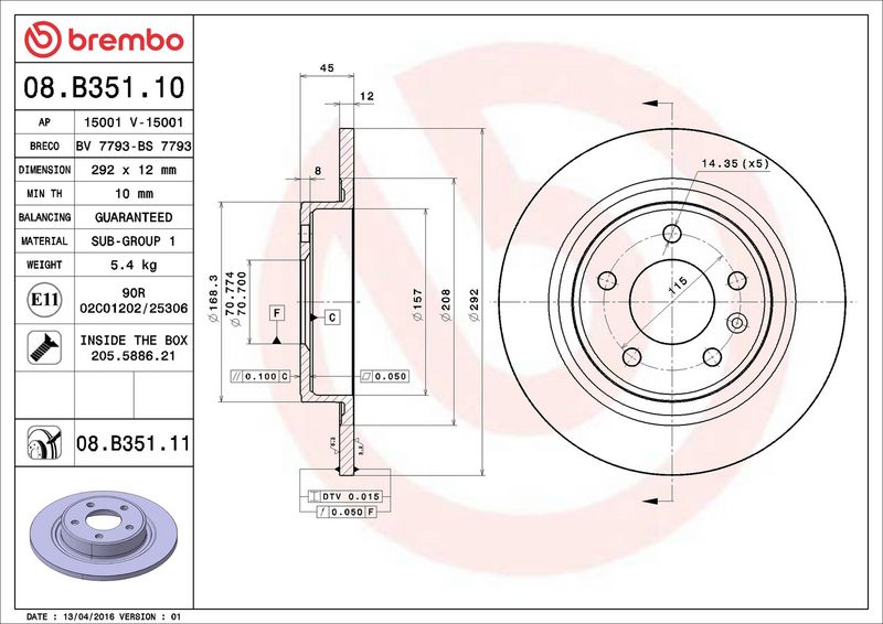 Brembo 08.B351.11 Brake Disc - 2