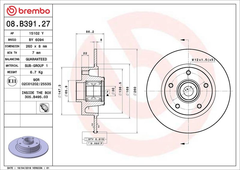 Brembo 08.B391.27 Brake Disc - 2