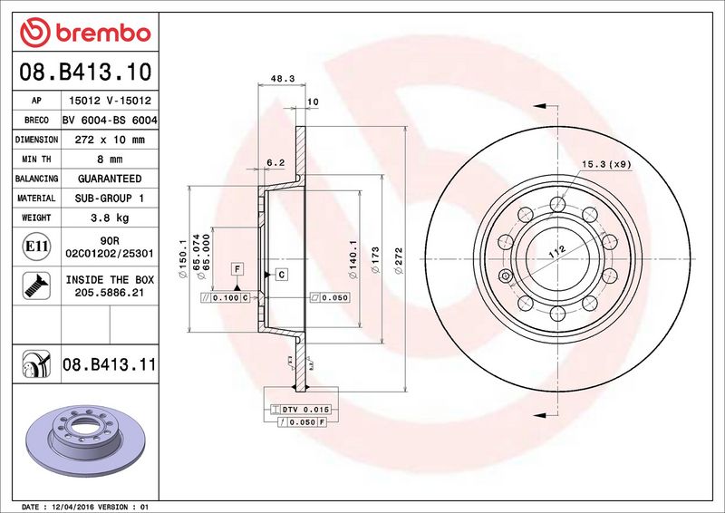Brembo 08.B413.11 Brake Disc - 2