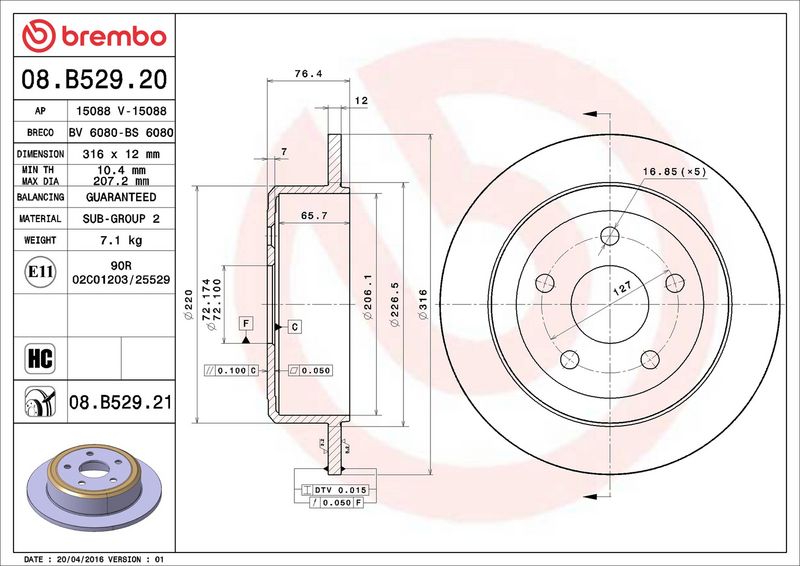 Brembo 08.B529.21 Brake Disc - 2