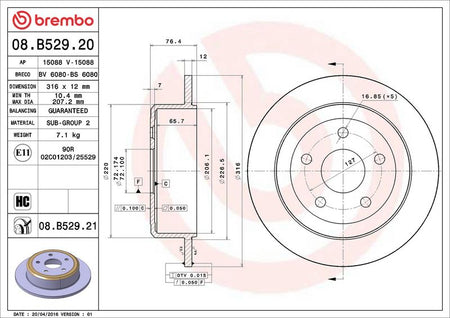 Brembo 08.B529.21 Brake Disc - 2