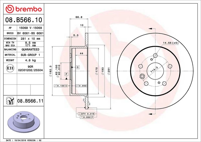Brembo 08.B566.11 Brake Disc - 2