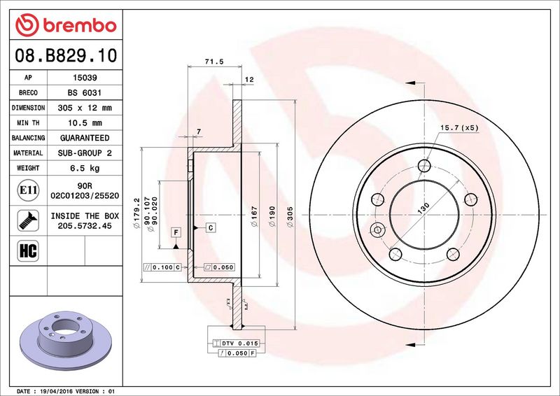 Brembo 08.B829.10 Brake Disc - 2