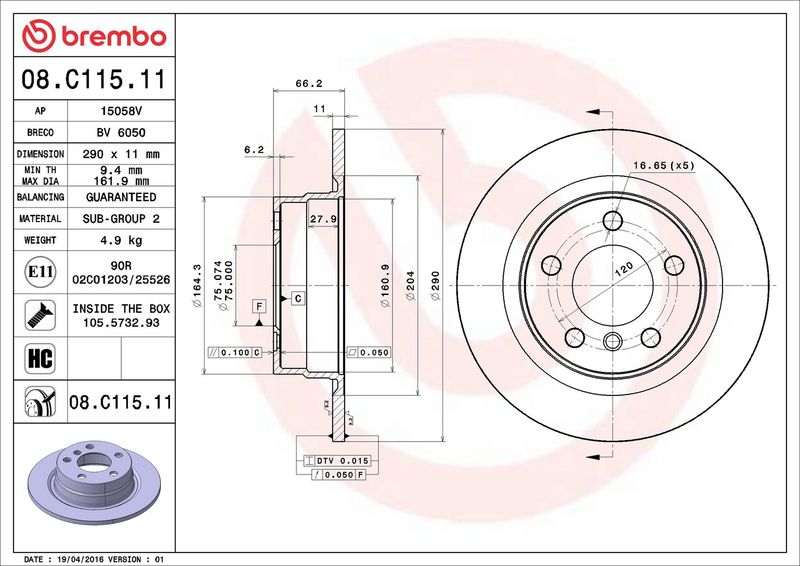 Brembo 08.C115.11 Brake Disc - 2