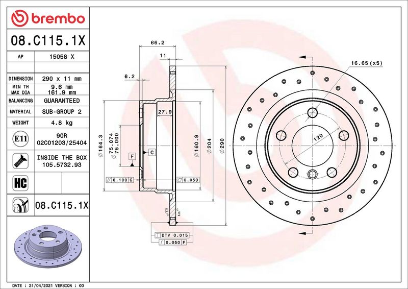 Brembo 08.C115.1X Brake Disc - 2
