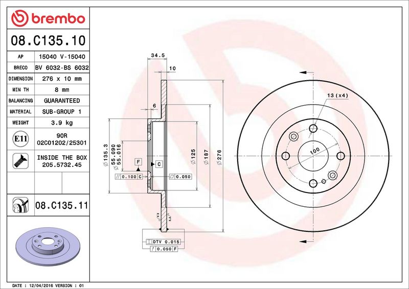 Brembo 08.C135.11 Brake Disc - 2