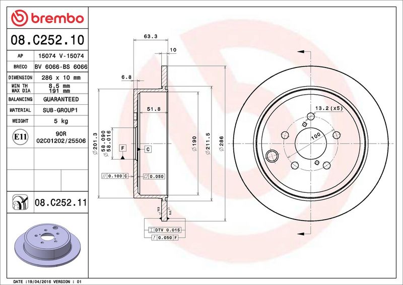 Brembo 08.C252.11 Brake Disc - 2