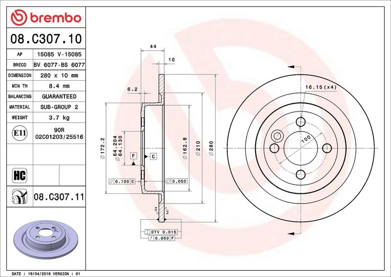 Brembo 08.C307.11 Brake Disc - 2