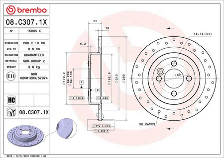 Brembo 08.C307.1X Brake Disc - 1