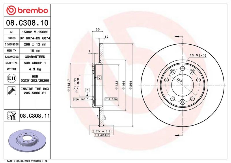 Brembo 08.C308.11 Brake Disc - 2