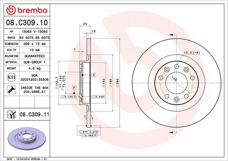 Brembo 08.C309.11 Brake Disc - 2