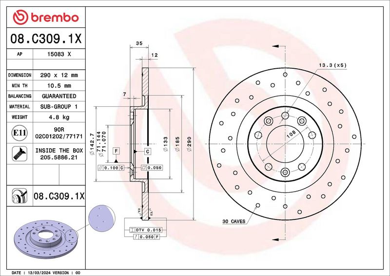 Brembo 08.C309.1X Brake Disc - 2