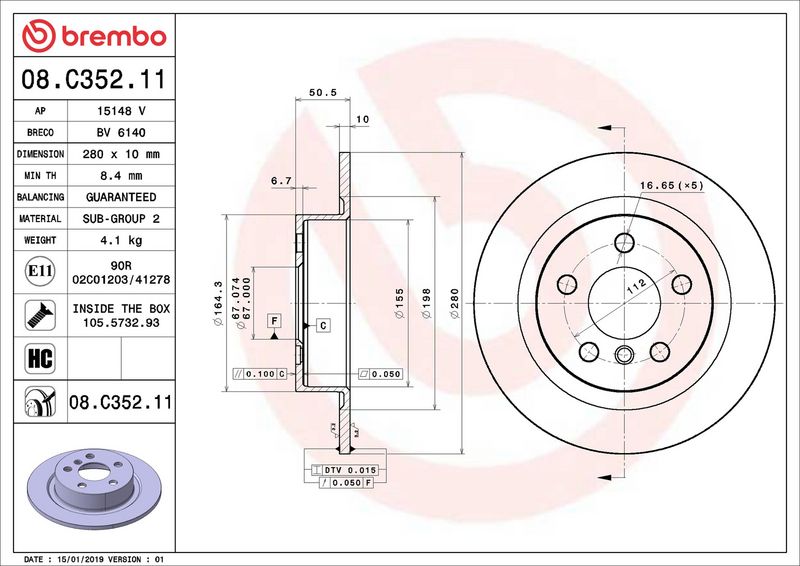 Brembo 08.C352.11 Brake Disc - 2