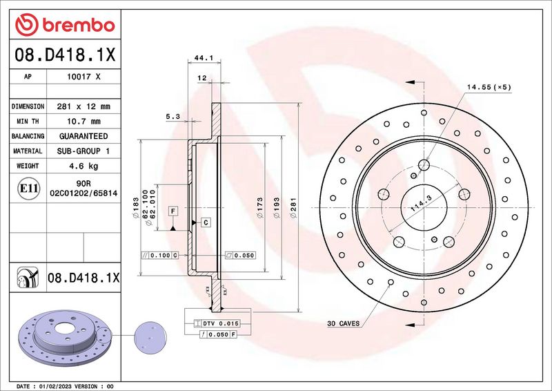 Brembo 08.D418.1X Brake Disc - 2