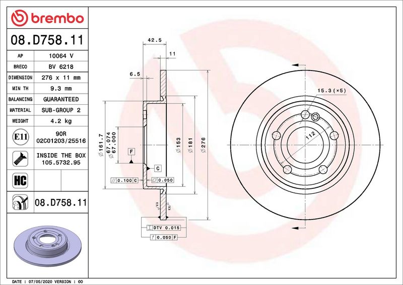 Brembo 08.D758.11 Brake Disc - 2