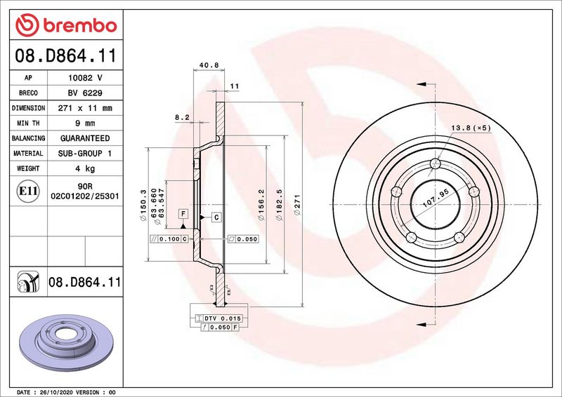 Brembo 08.D864.11 Brake Disc - 1