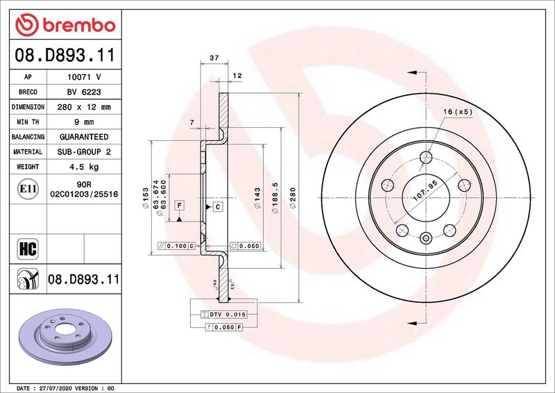 Brembo 08.D893.11 Brake Disc - 1
