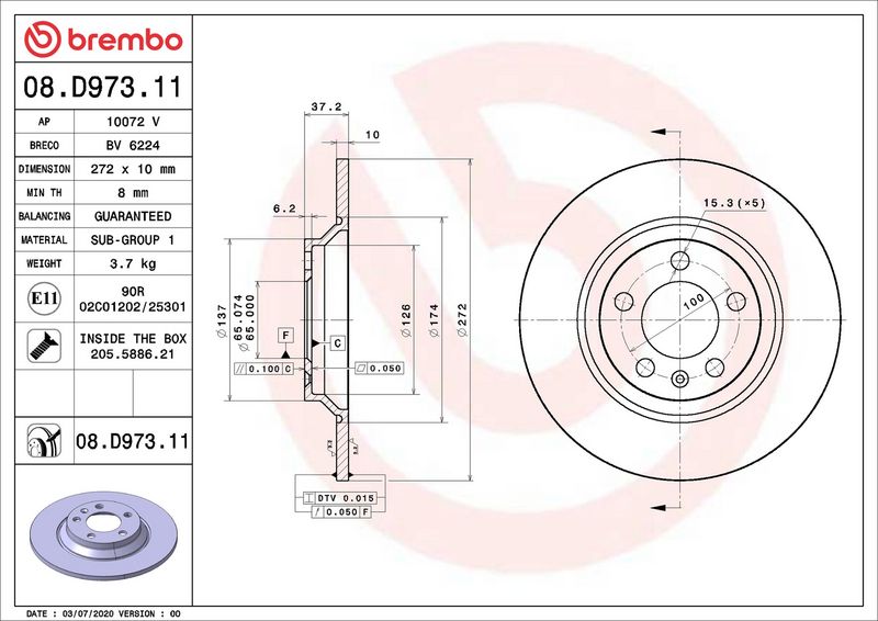 Brembo 08.D973.11 Brake Disc - 1