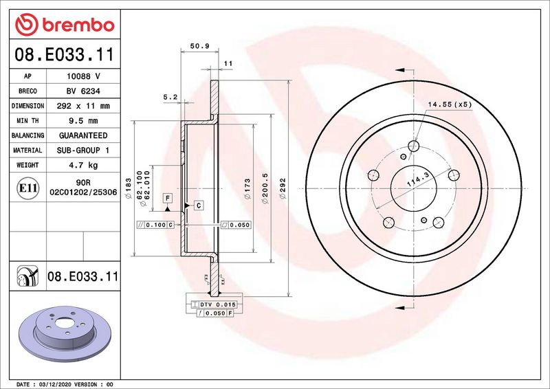 Brembo 08.E033.11 Brake Disc - 1