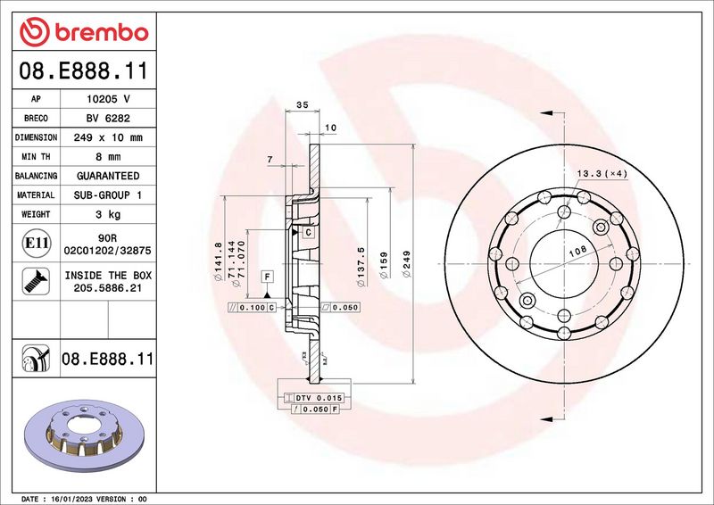Brembo 08.E888.11 Brake Disc - 1