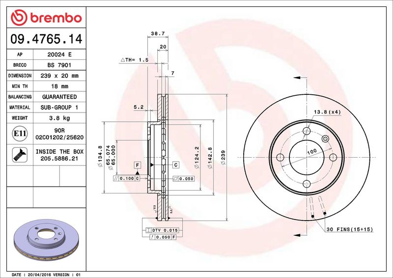 Brembo 09.4765.14 Brake Disc - 2