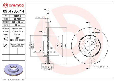 Brembo 09.4765.14 Brake Disc - 2