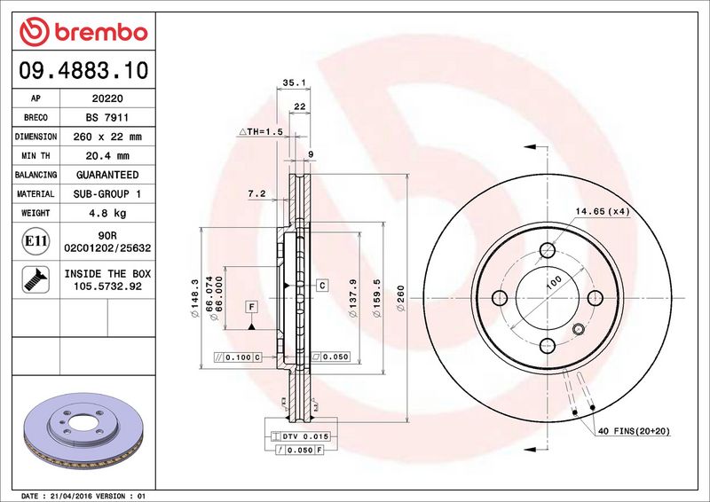 Brembo 09.4883.10 Brake Disc - 2