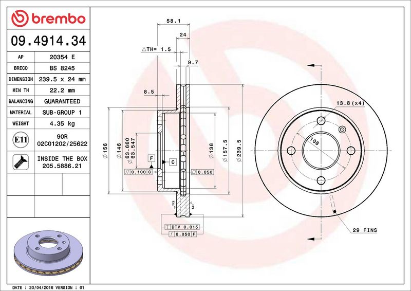 Brembo 09.4914.34 Brake Disc - 2