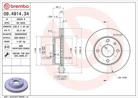 Brembo 09.4914.34 Brake Disc - 2