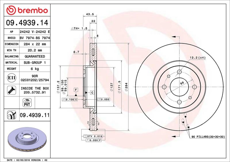 Brembo 09.4939.11 Brake Disc - 2