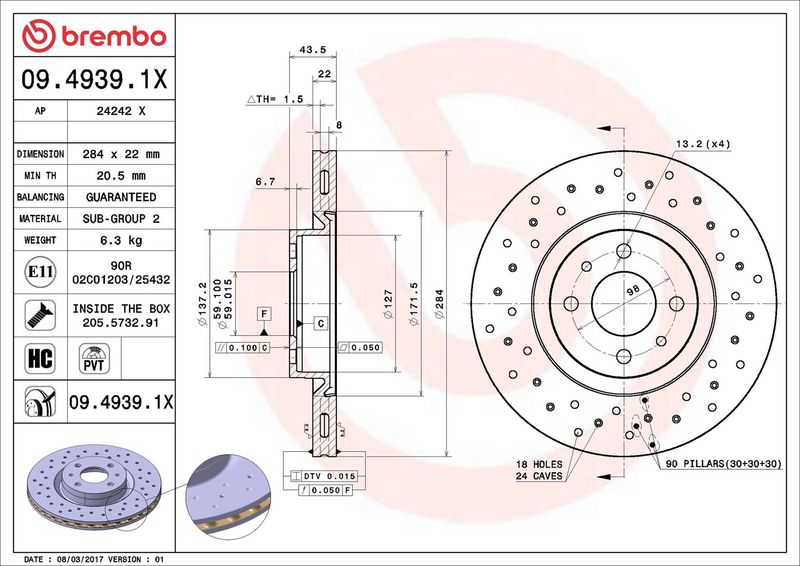 Brembo 09.4939.1X Brake Disc - 2