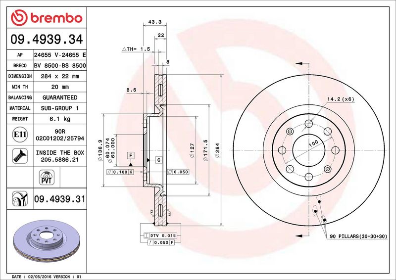Brembo 09.4939.31 Brake Disc - 2