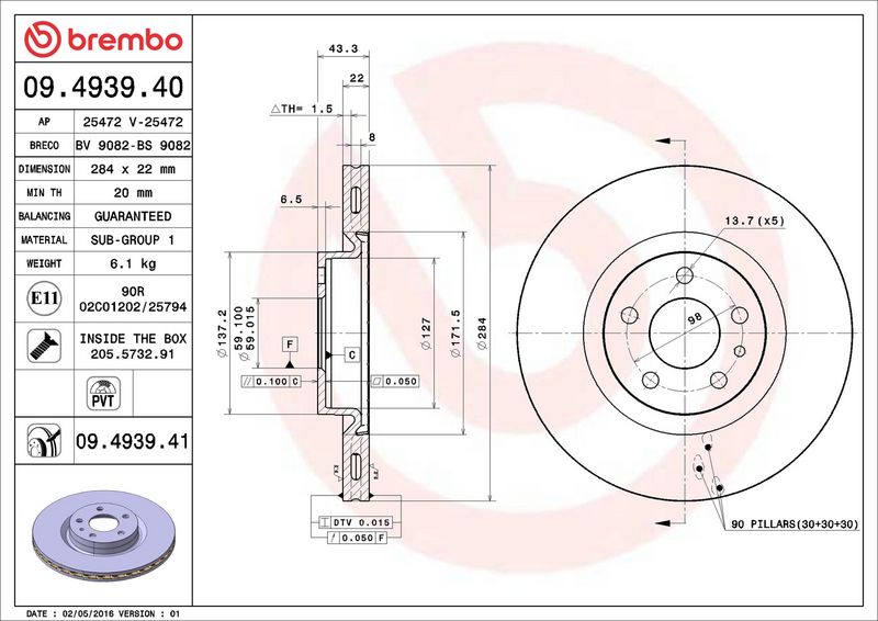 Brembo 09.4939.41 Brake Disc - 2