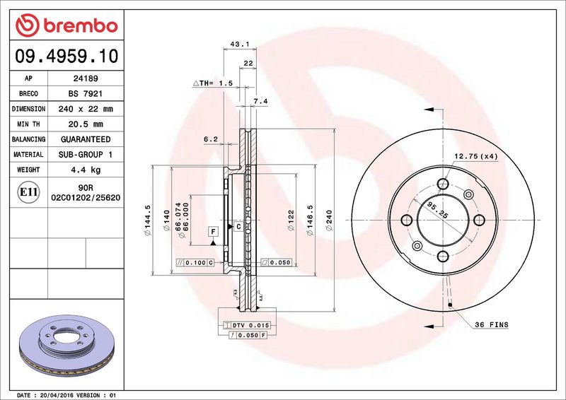 Brembo 09.4959.10 Brake Disc - 2