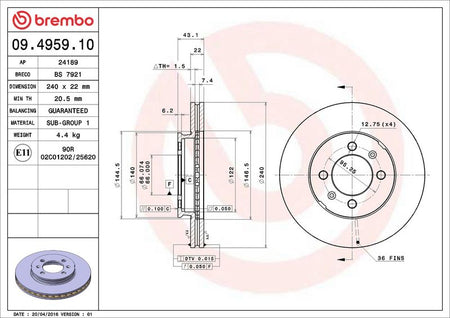 Brembo 09.4959.10 Brake Disc - 2