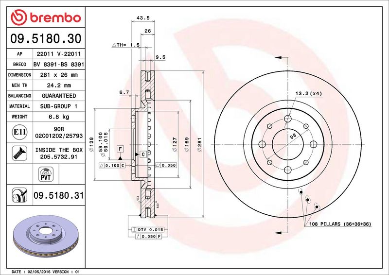 Brembo 09.5180.31 Brake Disc - 2