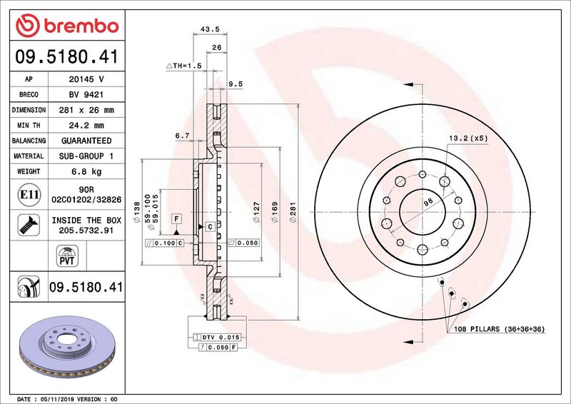 Brembo 09.5180.41 Brake Disc - 2
