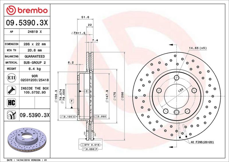 Brembo 09.5390.3X Brake Disc - 2