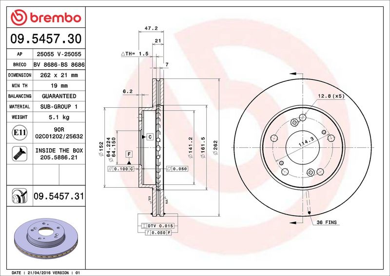 Brembo 09.5457.31 Brake Disc - 2
