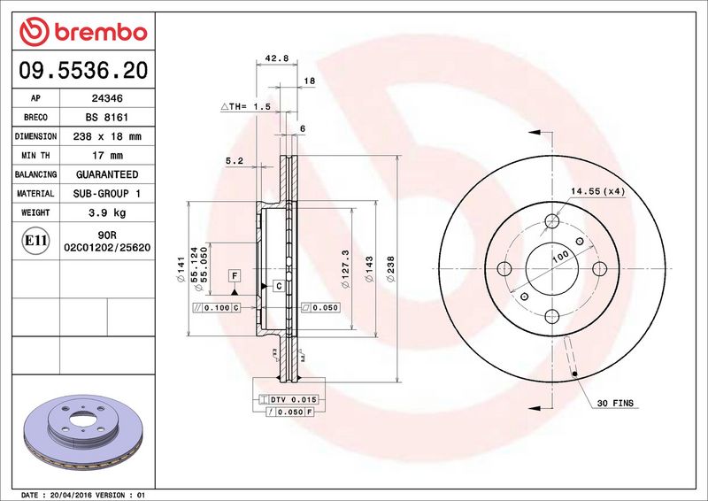 Brembo 09.5536.20 Brake Disc - 2