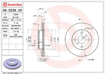 Brembo 09.5536.20 Brake Disc - 2