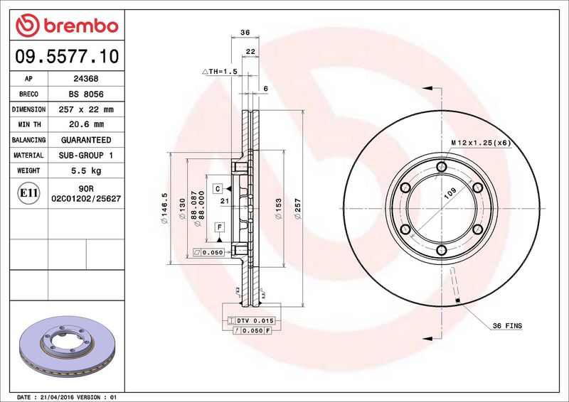 Brembo 09.5577.10 Brake Disc - 2